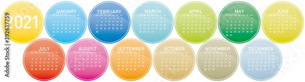 Fototapeta Colorful Circles Calendar for Year 2021
