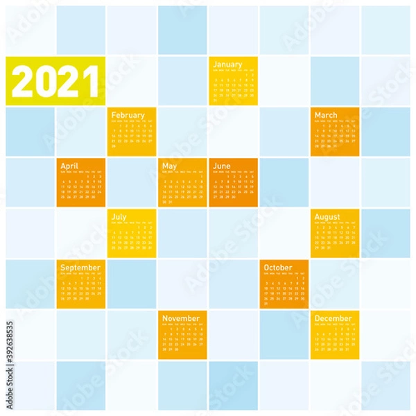 Fototapeta Colorful Calendar for Year 2021, in vector format.