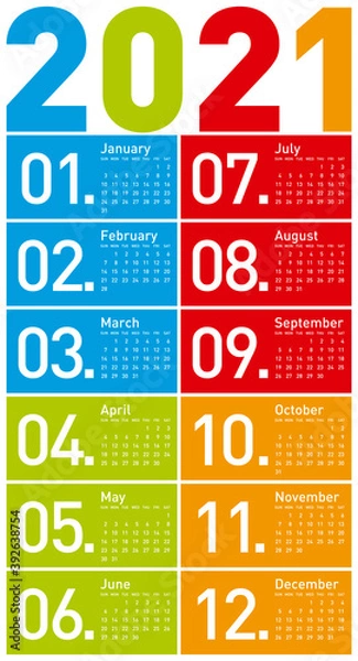 Fototapeta Colorful Calendar for Year 2021, in vector format.
