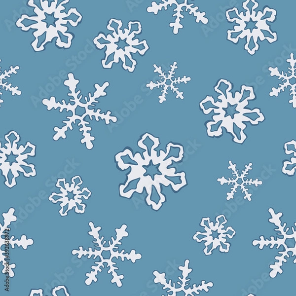 Fototapeta Vector seamless pattern of snowflakes isolated on a blue background. Christmas collection. Vector illustration.