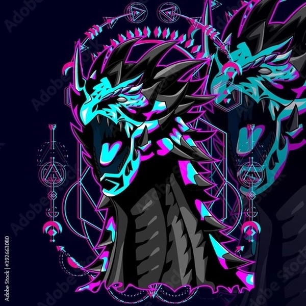 Obraz Dragon glitch angry vector cyberpunk