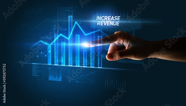 Obraz Hand touching INCREASE REVENUE button, business concept