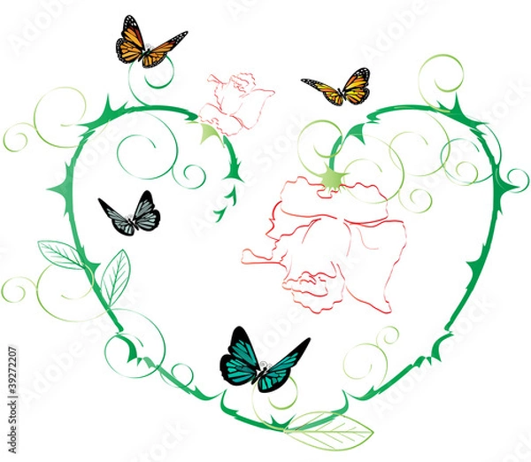 Obraz Heart of roses with butterflies