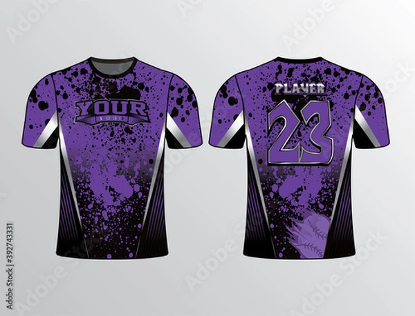 Fototapeta Dark colors combination black purpler metallic grey splashing effect with sides filled with stripe design shirt for sports gear