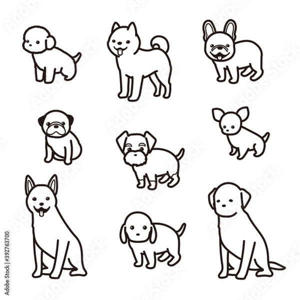 Fototapeta 色々な種類の犬のアイコンセット　カメラ目線