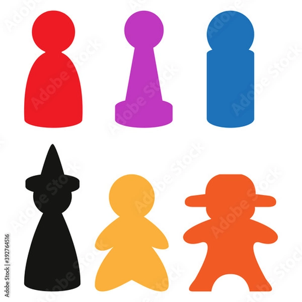 Obraz Board game meeple flat icon vector set. Board game piece for design template.