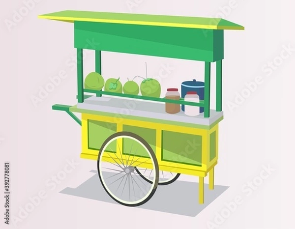 Obraz Vector of traditional cart or stall selling young coconut