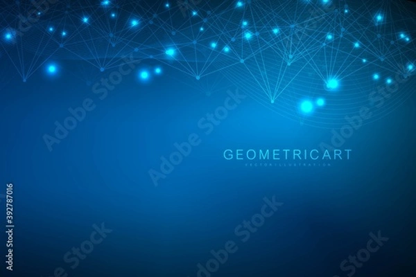 Fototapeta Geometric abstract background with connected line and dots. Structure molecule and communication. Big Data Visualization. Medical, technology, science background. Vector illustration.