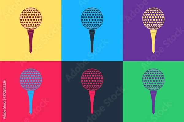 Obraz Pop art Golf ball on tee icon isolated on color background. Vector.