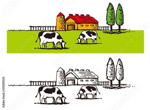 Fototapeta 牧場のイラスト