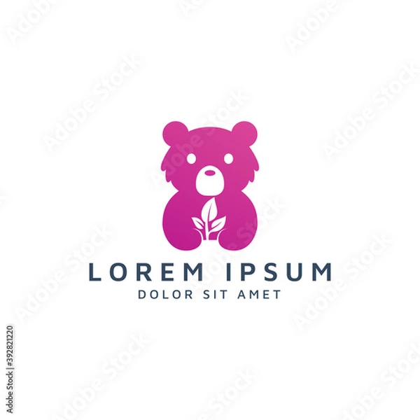 Fototapeta bear and leaf negative space logo design