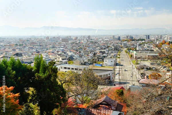 Fototapeta 福島県会津若松市・飯盛山から見た市街地