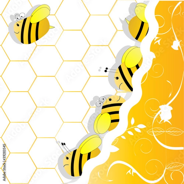 Obraz a swarm of bees in honeycombs