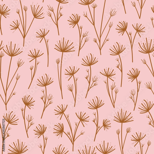 Fototapeta Pattern of dried flowers, natural warm tones. Dandelions.