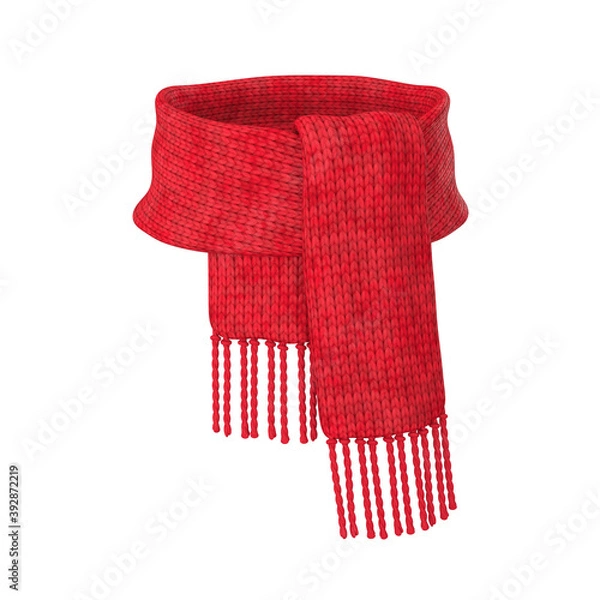 Fototapeta Red wool scarf on a white background, 3D render