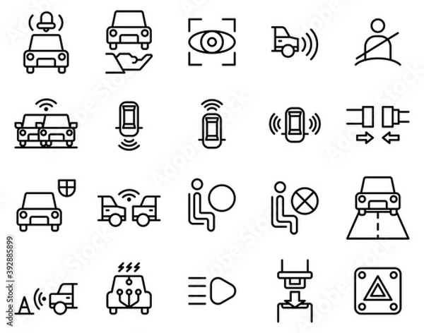 Fototapeta Simple set of Car safety icons on white background.