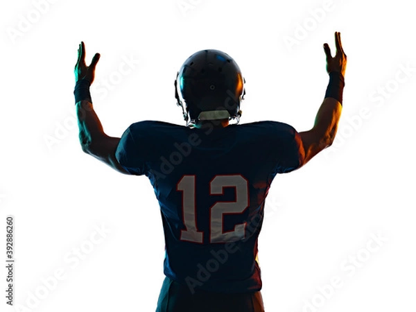 Fototapeta one afro american football player man in studio silhouette shadow isolated on white background