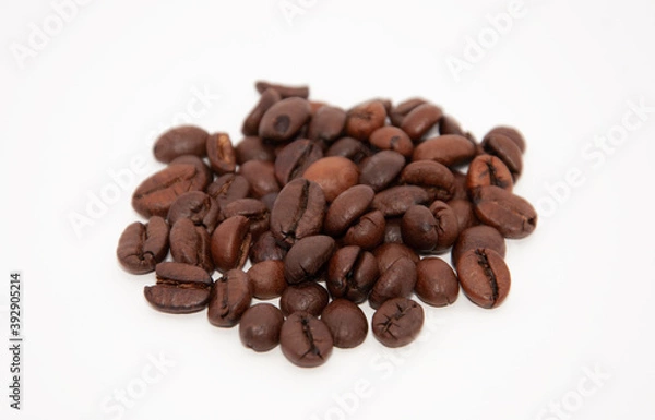 Obraz Roasted coffee beans isolated on a white cutout background
