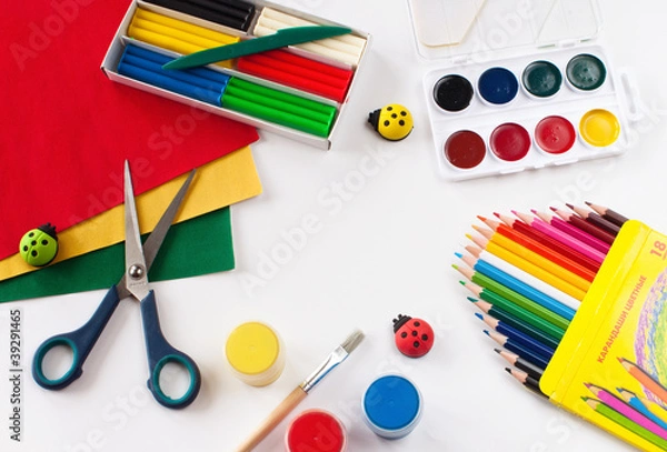 Fototapeta Предметы для детского творчества.