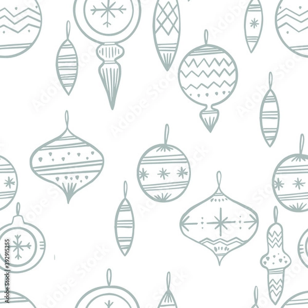 Fototapeta Christmas pattern with Christmas decorations. Christmas tree toys. Vector image, clipart, editable details. For backgrounds, packaging, textile and various other designs.