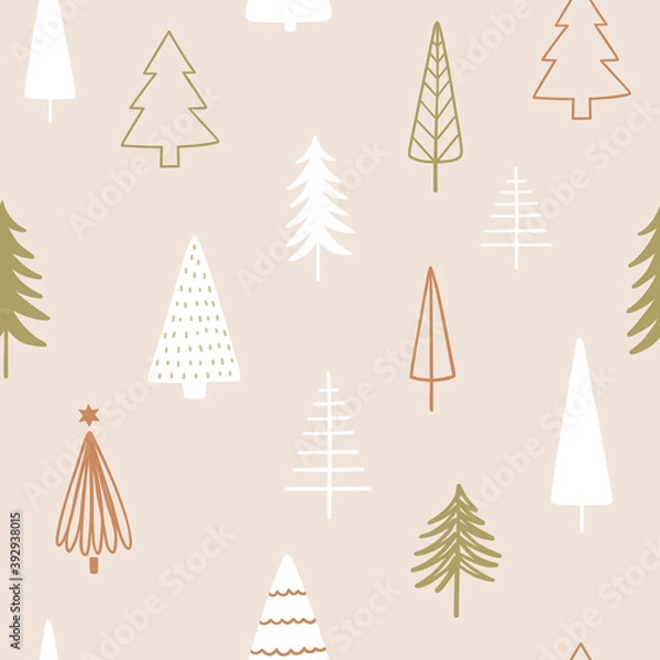 Fototapeta Christmas season vector seamless pattern. Abstract Christmas trees. Hand drawn texture for wallpaper, pattern fills, web page background, wrapping paper..
