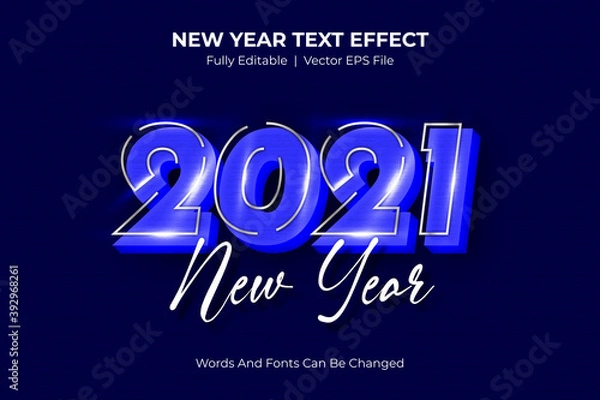 Fototapeta New year 2021 editable vector text style effect