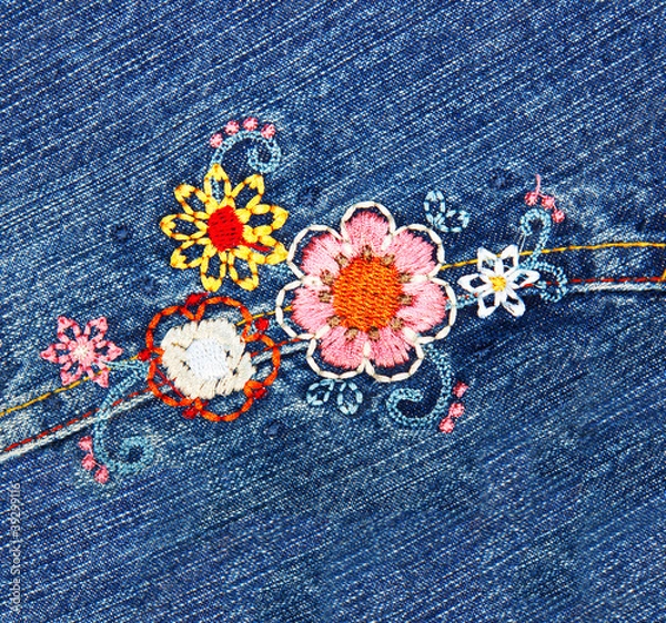 Obraz embroidery on denim