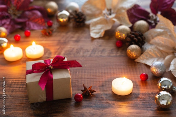 Fototapeta クリスマスプレゼントとクリスマスキャンドル