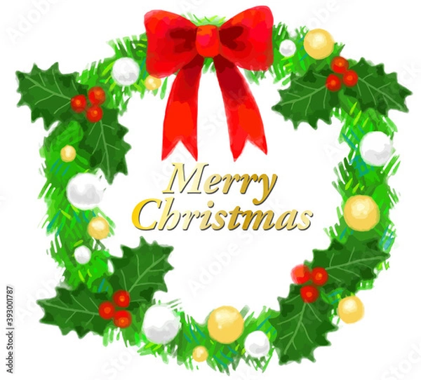 Fototapeta 手描きのクリスマスリース