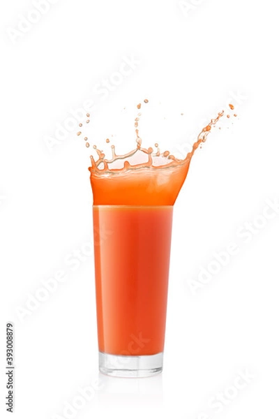 Obraz Juice splash in a glass on white background