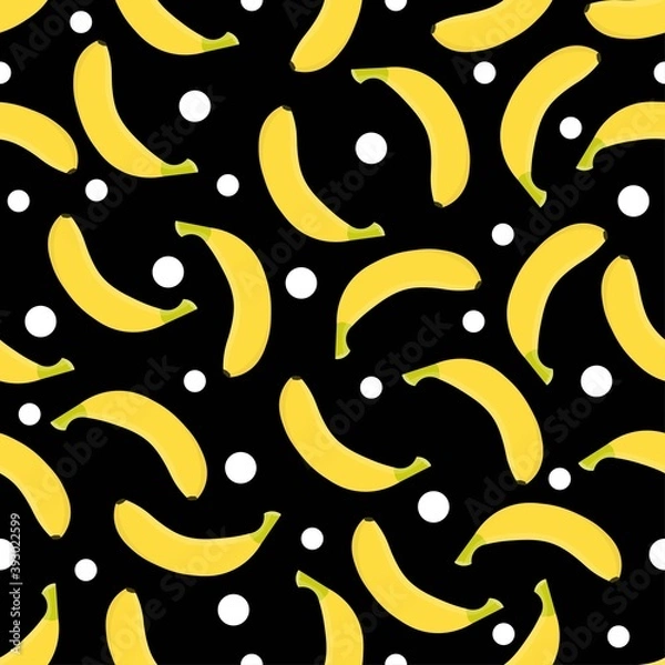 Obraz Banana and White Dot Seamless Pattern. Black Background. Vector Design Illustration.