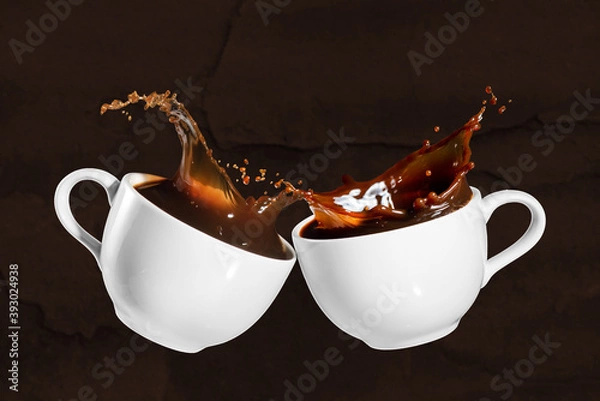 Obraz coffee cheers with splash effect on brown stony background