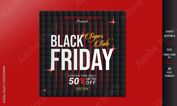 Obraz Black Friday Super Sale Flyer Layout with Black background Elements