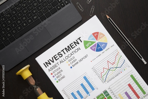 Fototapeta Investment in stocks for a long time. Distribution of risks. Development of portfolio diversification. Time is money. Asset placement. Comfortable future, success, dignified old age