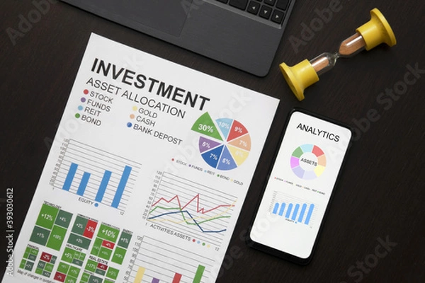 Fototapeta Financial analytics. Indicators of economic indicators in the stock market
