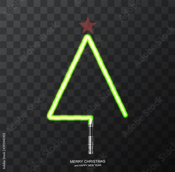 Obraz Vector modern concept Christmas tree and light swords on transparent background