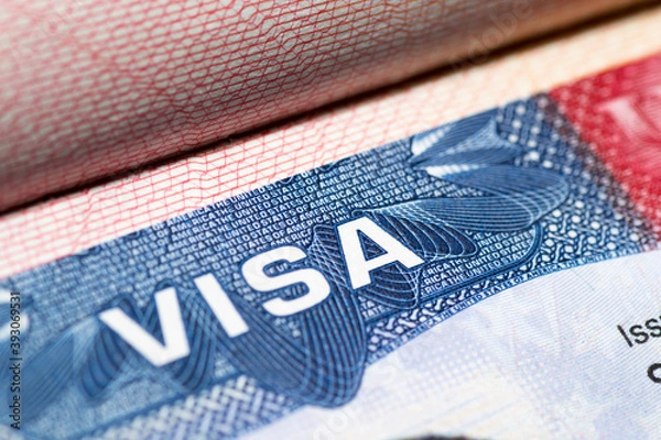 Fototapeta passport, one of them is open and has a visa