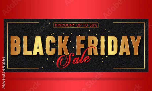 Obraz Black Friday Sale template with Gold text effect & black background.