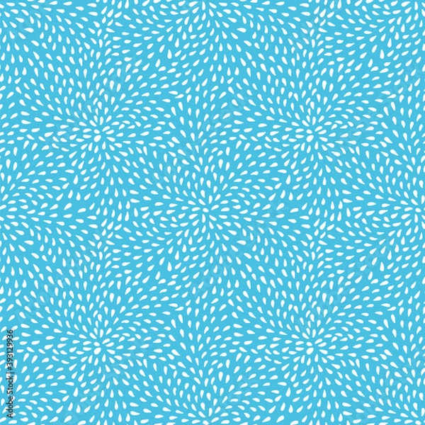 Fototapeta Hand drawn seamless abstract drop pattern in star flower shape with hand painted irregular droplet on blue background. Summer beachy design. Perfect for fabric, beach wear and packaging.
