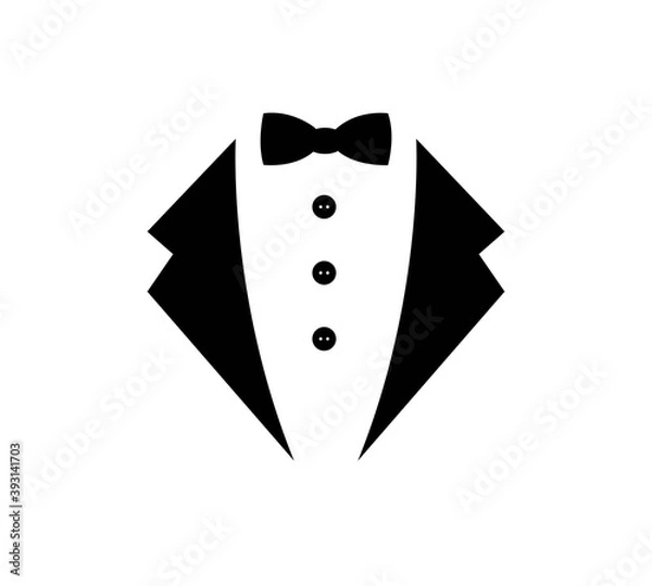 Fototapeta Symbol service dinner jacket bow. Tuxedo concept. Tux sign Butler gentleman idea