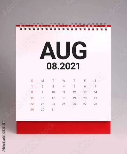 Fototapeta Simple desk calendar 2021 - August