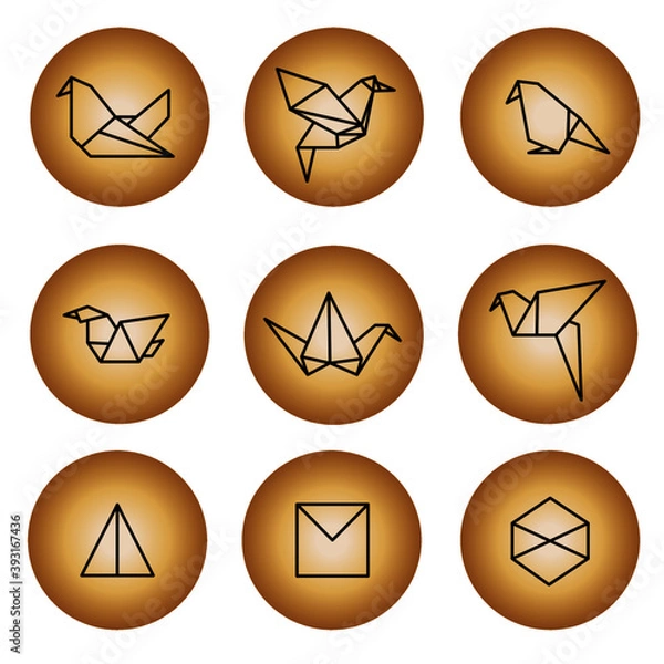 Fototapeta Origami in circles highlight cover icon, natural warm colors. Vector illustration for web design, social media