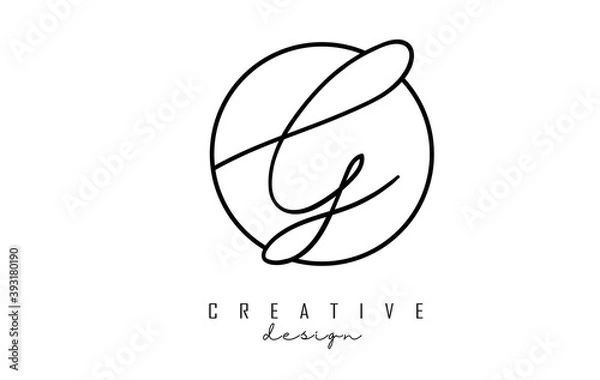 Fototapeta Handwriting letters G logo design with simple circle vector illustration.