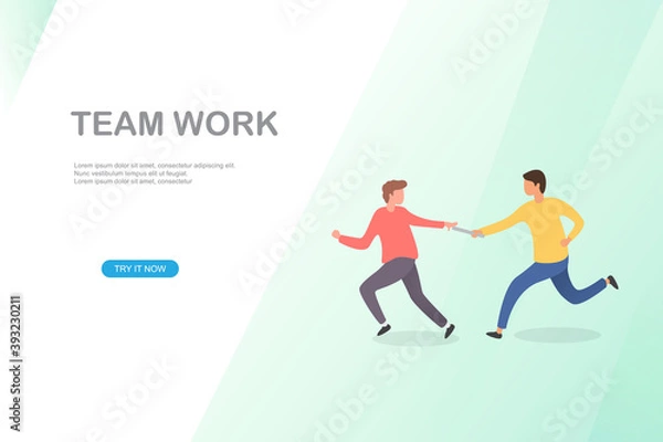 Fototapeta Vector flat team work illustration, can use for, template, ui, web, mobile app, poster, landing page - hero images banner, flyer