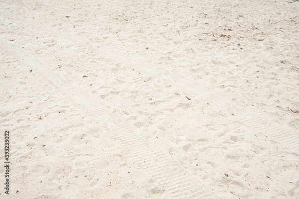 Fototapeta Tire Tracks On An Empty Beach, Detail, texture, Backgrounds - stock photo