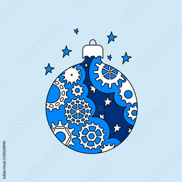 Fototapeta Christmas ball in the steampunk style , starry sky . Mechanical Christmas decoration . Vector Greeting card for merry Christmas and happy New year