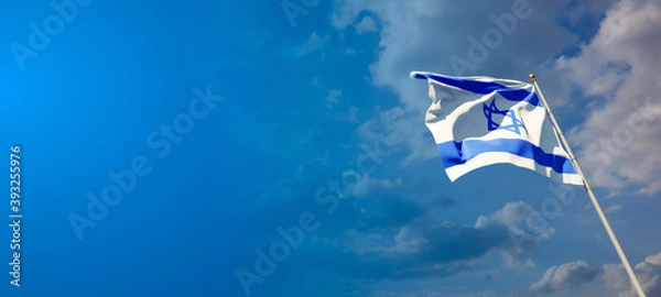 Fototapeta Israel national flag with blank text space on wide background.