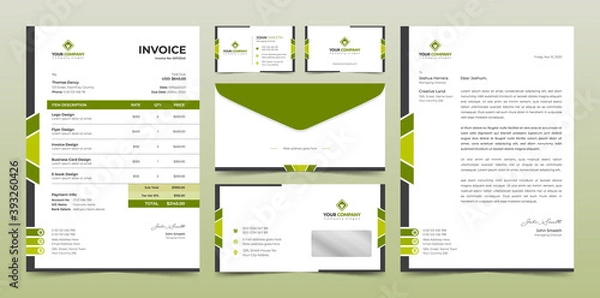 Obraz Corporate business branding identity, Stationery design, Letterhead, Business card, Invoice, Envelope design
