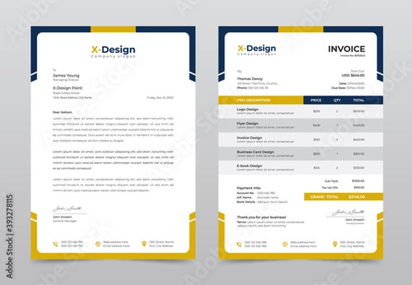 Obraz Corporate business letterhead and invoice template, Business Branding identity design template
