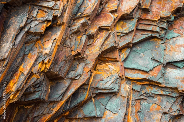 Fototapeta Rock layers , a colorful formation of rocks stacked over time. Interesting background a fascinating texture